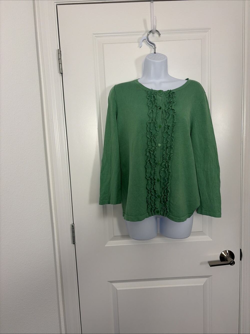 Women Amber Sun Green Silk blend Long Sleeve Ruffle Cardigan Sweater M